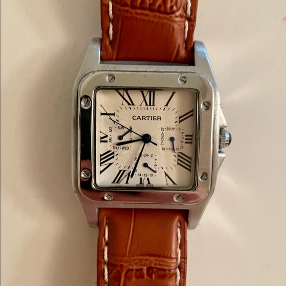 watch.  santos 100 leather strap stainless steel - Picture 5 of 16